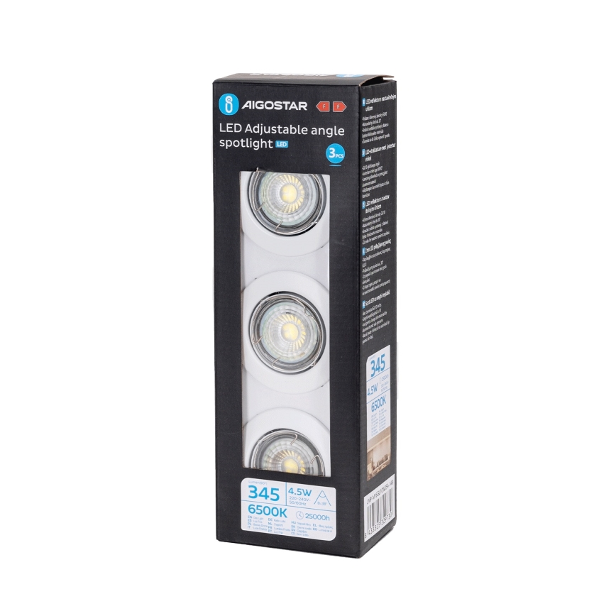 Aigostar - Sæt med 3 LED-indbygningsspots 1xGU10/4,5W/230V 6500K hvid