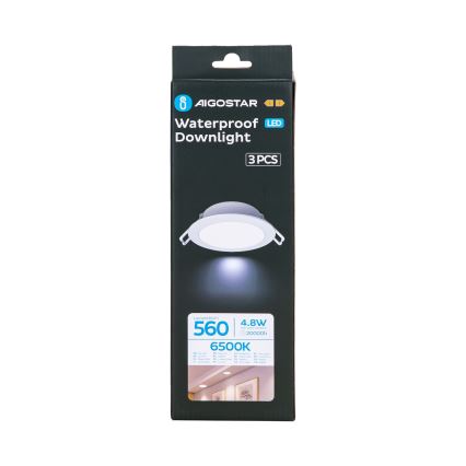 Aigostar - SÆT med 3x LED Badeværelses indbygningslys LED/4,8W/230V IP65 hvid