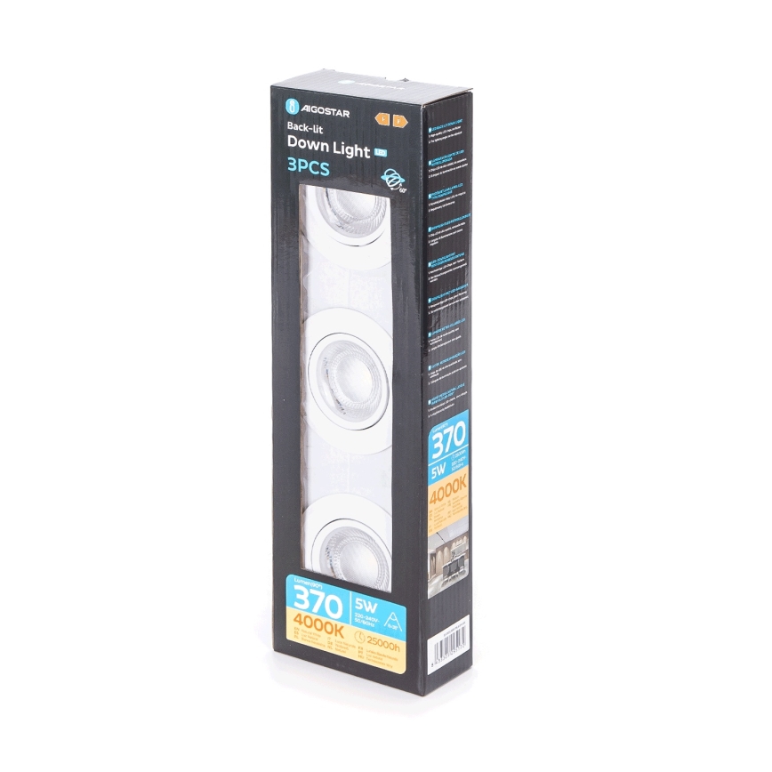 Aigostar - Sæt med 3x LED indbygningsspot LED/5W/230V 4000K Ø 8,5 cm hvid