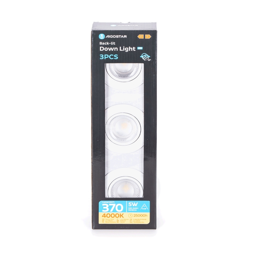 Aigostar - Sæt med 3x LED indbygningsspot LED/5W/230V 4000K Ø 8,5 cm hvid
