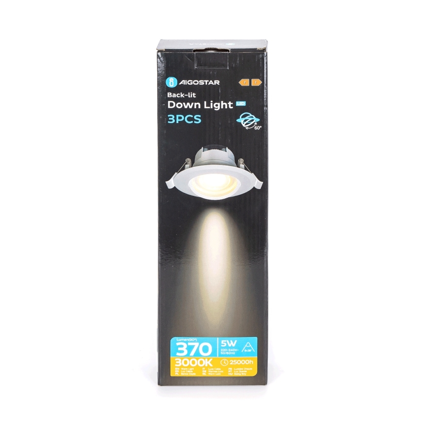 Aigostar - SÆT med 3x LED Loftlampe LED/5W/230V 3000K Ø 8,5 cm hvid