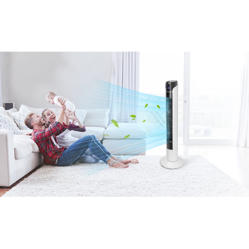 Aigostar - Tårnventilator 50W/230V sort/hvid + fjernbetjening