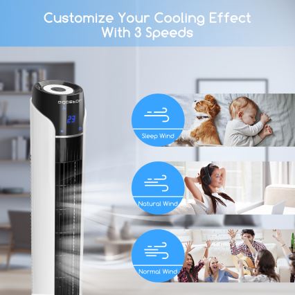 Aigostar - Tårnventilator 50W/230V sort/hvid + fjernbetjening