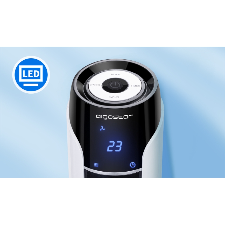 Aigostar - Tårnventilator 50W/230V sort/hvid + fjernbetjening