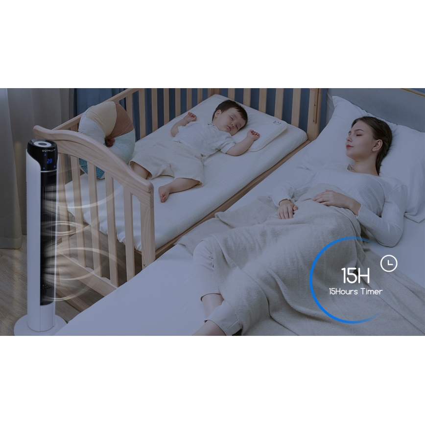 Aigostar - Tårnventilator 50W/230V sort/hvid + fjernbetjening