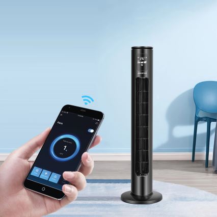 Aigostar - Tårnventilator 50W/230V sort Wi-Fi + fjernbetjening