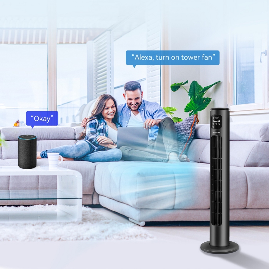 Aigostar - Tårnventilator 50W/230V sort Wi-Fi + fjernbetjening