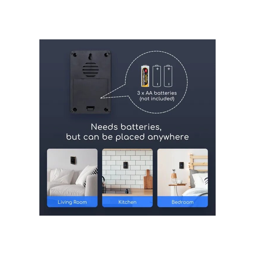 Aigostar - Trådløs dørklokke 3xAA/12V IP44 sort/kobber