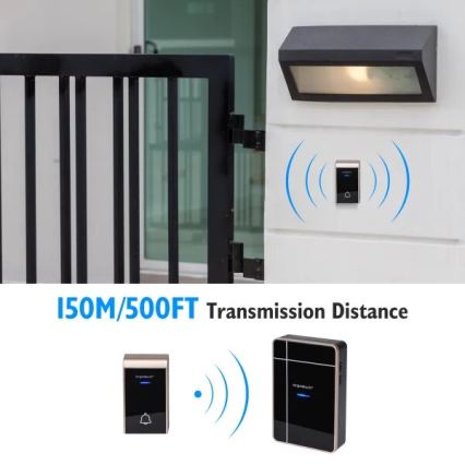 Aigostar - Trådløs dørklokke 3xAA/12V IP44 sort/kobber