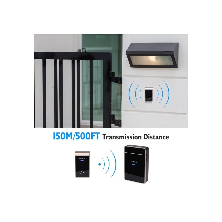 Aigostar - Trådløs dørklokke 3xAA/12V IP44 sort/kobber