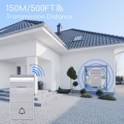 Aigostar - Trådløs dørklokke 3xAA IP44 sølvfarvet