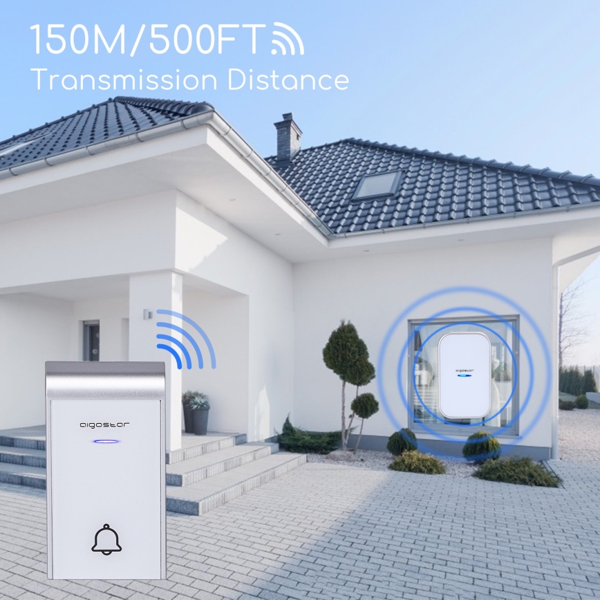 Aigostar - Trådløs dørklokke til stikkontakt 230V/12V IP44 hvid