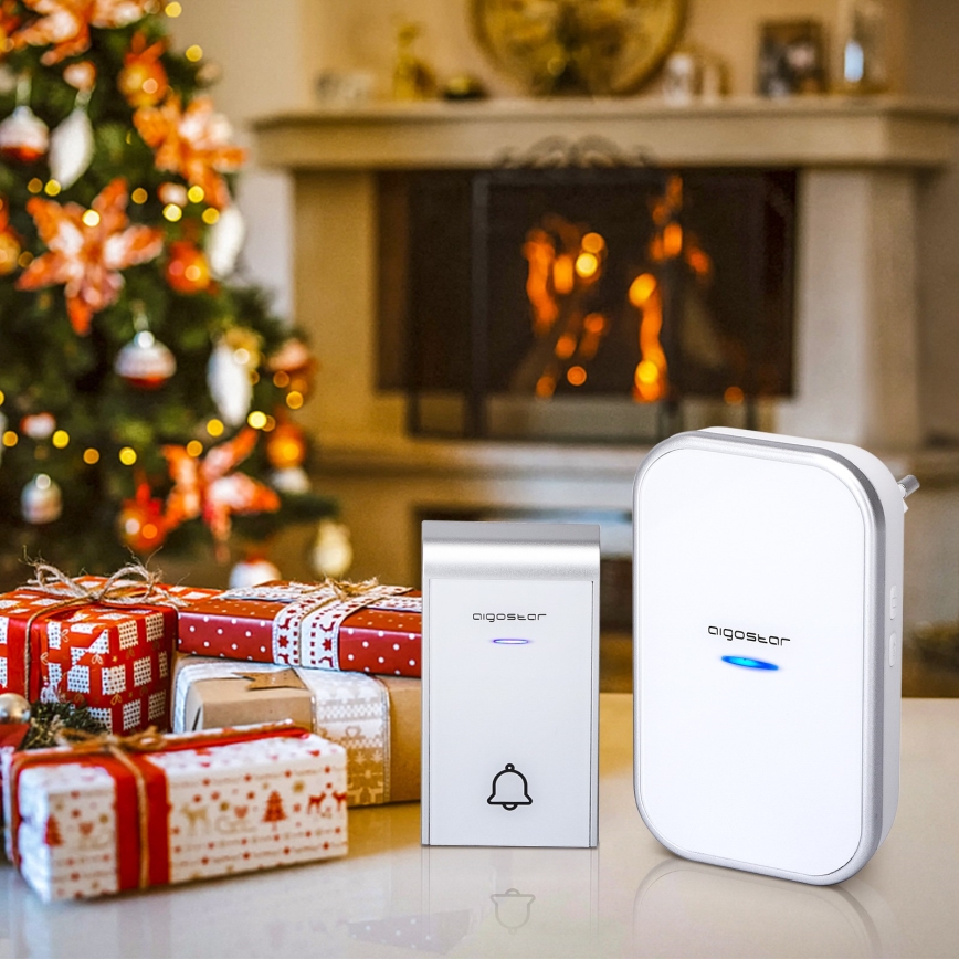 Aigostar - Trådløs dørklokke til stikkontakt 230V/12V IP44 hvid