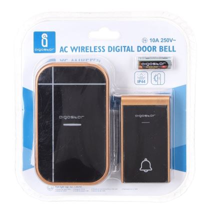 Aigostar - Trådløs dørklokke til stikkontakt 230V/12V IP44 sort