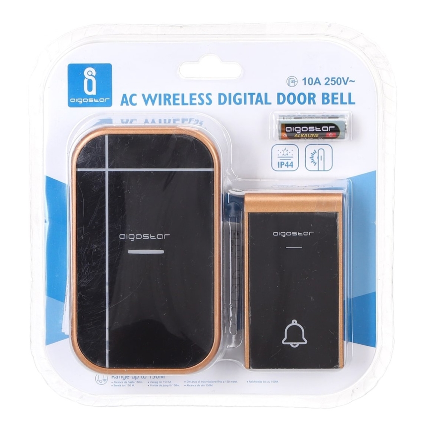Aigostar - Trådløs dørklokke til stikkontakt 230V/12V IP44 sort