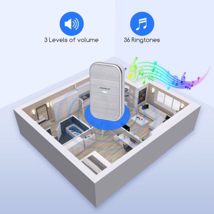Aigostar - Trådløs dørklokke til stikkontakt 230V/12V IP44, sølv