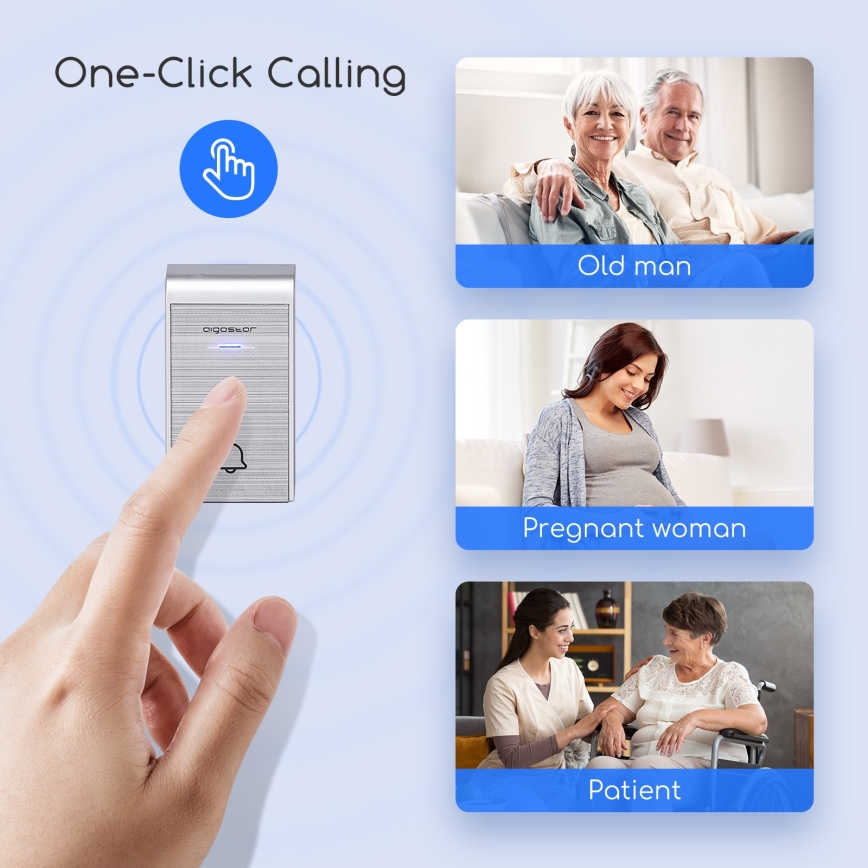 Aigostar - Trådløs dørklokke til stikkontakt 230V/12V IP44, sølv