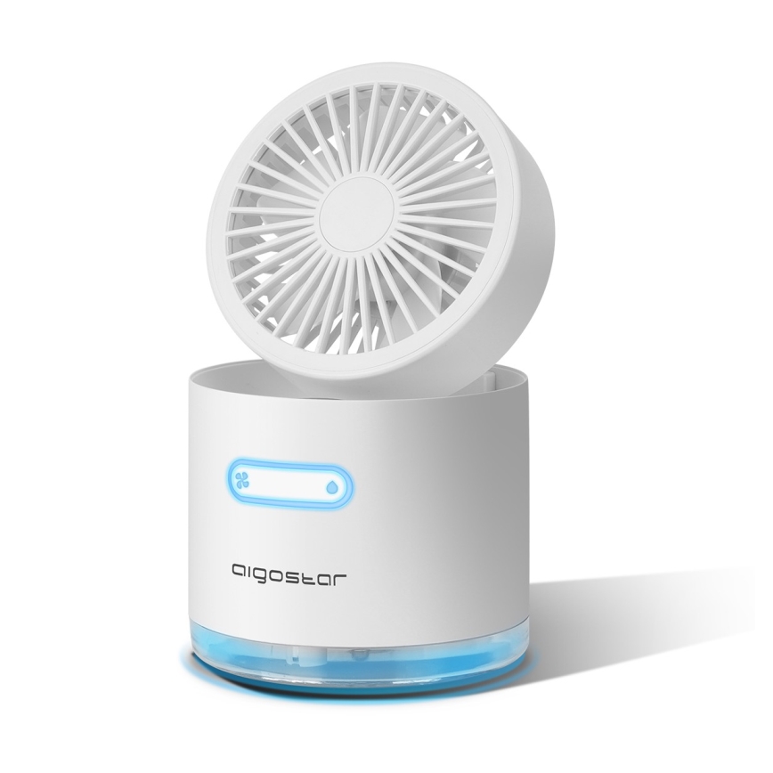 Aigostar - Trådløs mini-bordventilator med luftfugter og RGB-farver 10W/5V hvid