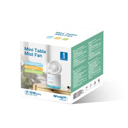 Aigostar - Trådløs mini-bordventilator med luftfugter og RGB-farver 10W/5V hvid