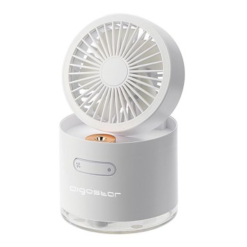 Aigostar - Trådløs mini-bordventilator med luftfugter og RGB-farver 10W/5V hvid
