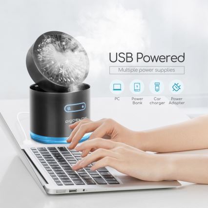 Aigostar - Trådløs mini-bordventilator med støveffekt og RGB-farver MIST 10W/5V sort