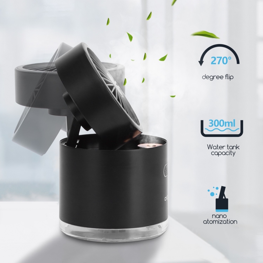 Aigostar - Trådløs mini-bordventilator med støveffekt og RGB-farver MIST 10W/5V sort