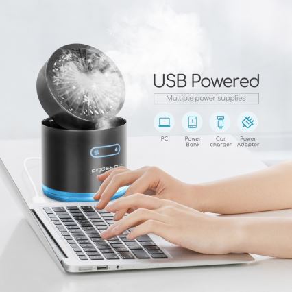 Aigostar - Trådløs mini-bordventilator med støveffekt og RGB-farver MIST 10W/5V sort