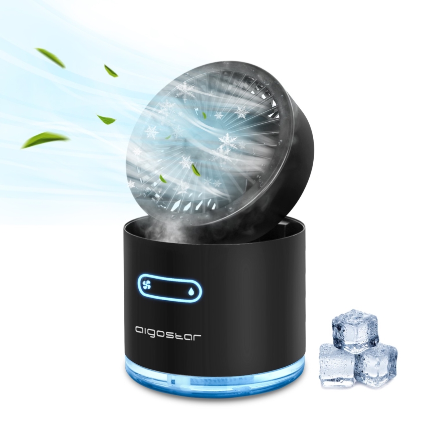 Aigostar - Trådløs mini-bordventilator med støveffekt og RGB-farver MIST 10W/5V sort