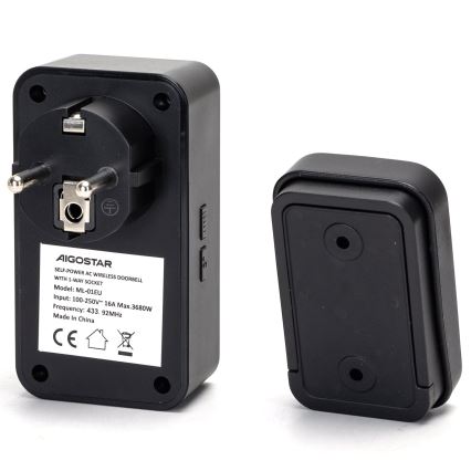 Aigostar - Trådløs plugin-dørklokke 1Z 230V IPX4 sort