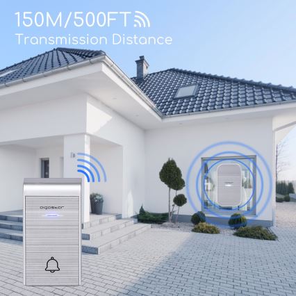 Aigostar - Trådløs plugin-dørklokke 230V IP44 sølvfarvet