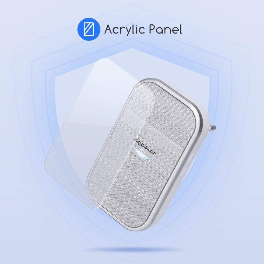 Aigostar - Trådløs plugin-dørklokke 230V/12V IP44 sølvfarvet