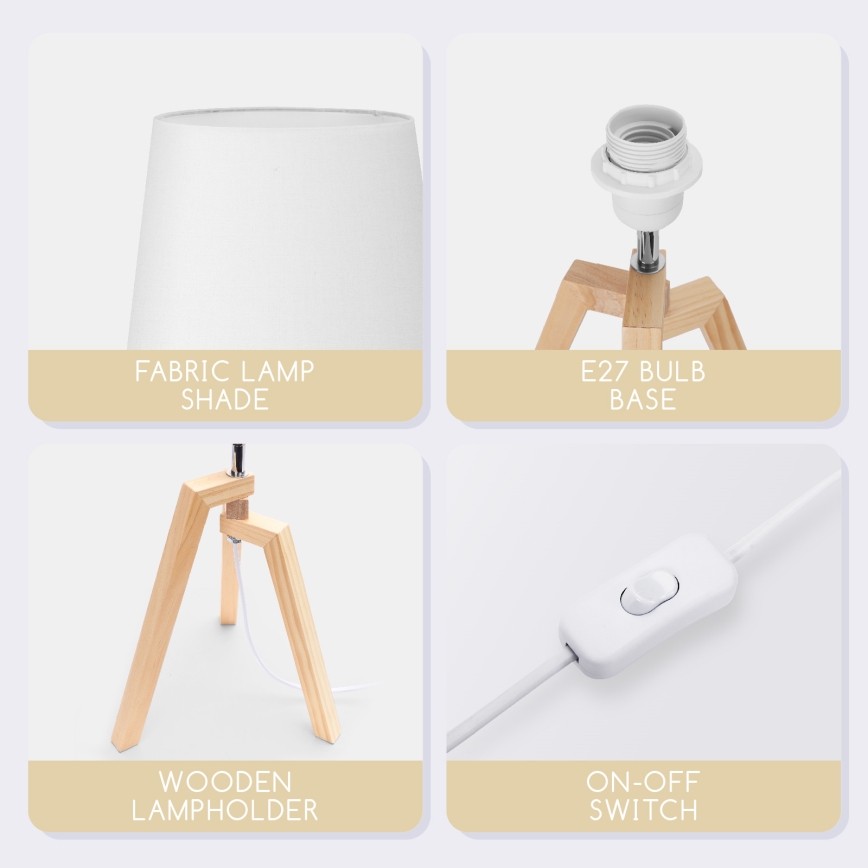 Aigostar - Træbordlampe af fyrretræ, 1xE27/60W/230V