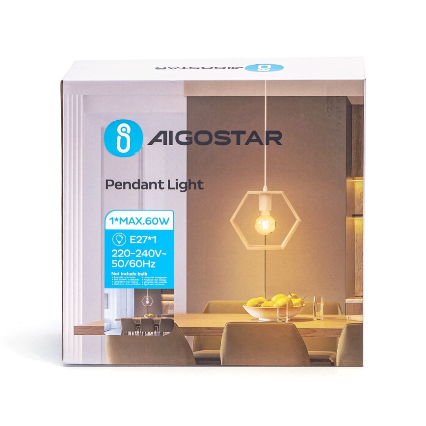 Aigostar - Træpendel på ledning 1xE27/60W/230V i fyrretræ