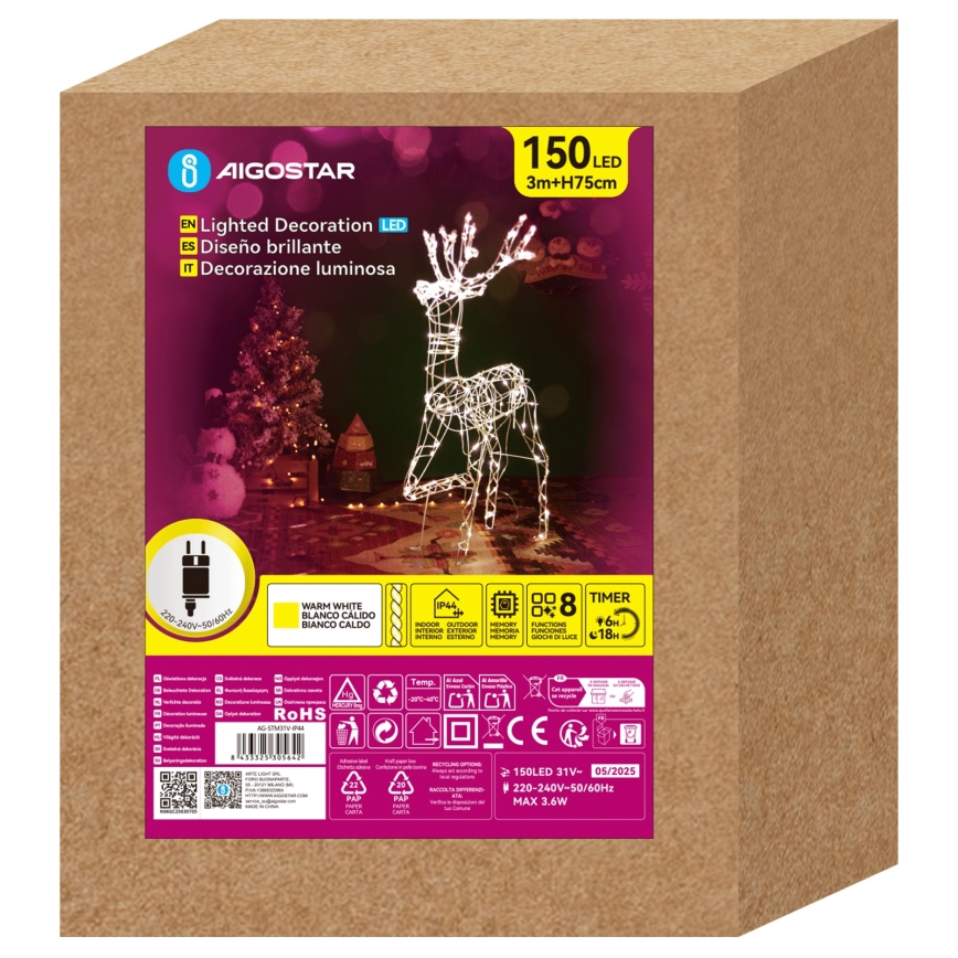 Aigostar - Udendørs LED juledekoration LED/3,6W/31/230V 2700K 75 cm IP44 rensdyr