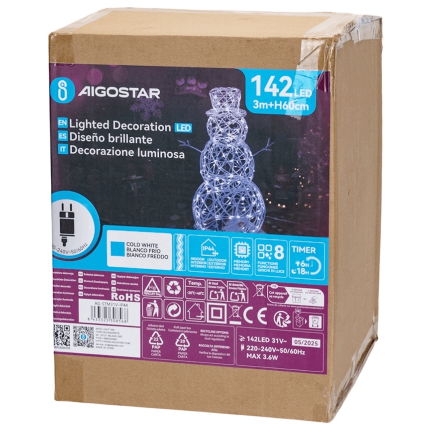 Aigostar - Udendørs LED juledekoration LED/3,6W/31/230V 6500K 60 cm IP44 snemand
