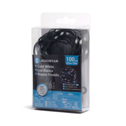 Aigostar - Udendørs LED julelyskæde 100xLED/8 funktioner 10,3m IP44 kold hvid