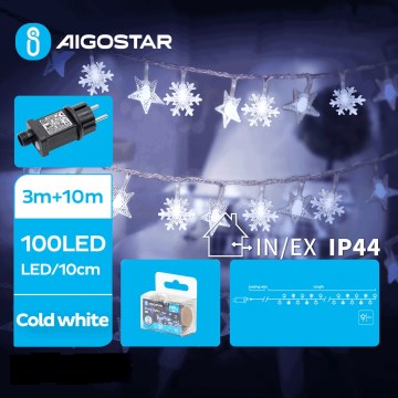 Aigostar - Udendørs LED julelyskæde 100xLED/8 funktioner 13m IP44 kold hvid