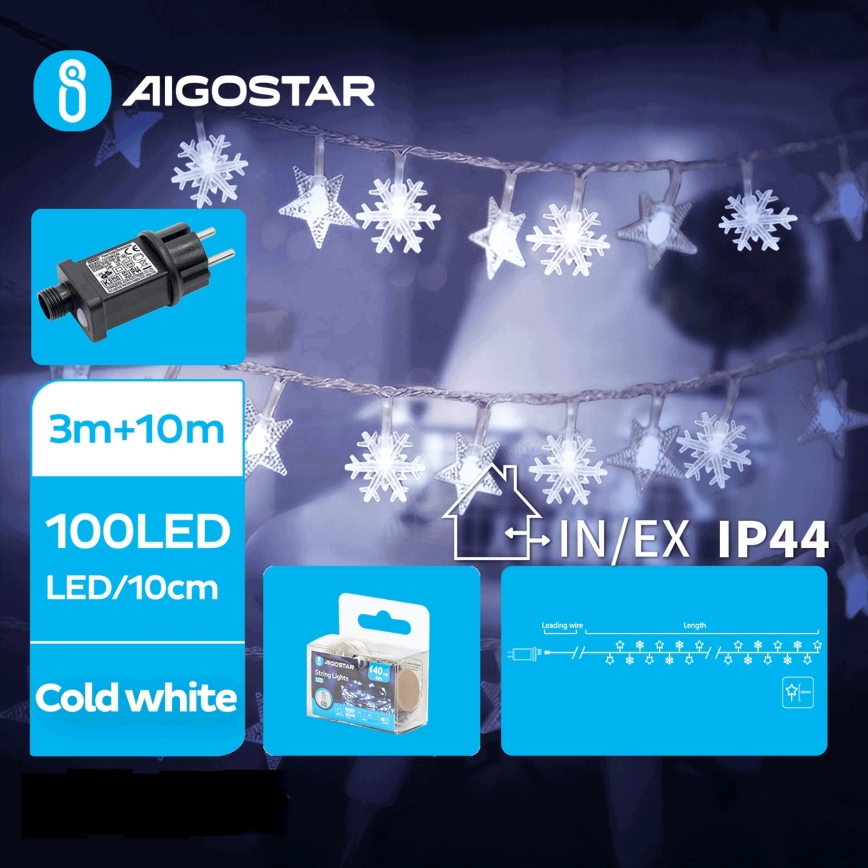 Aigostar - Udendørs LED julelyskæde 100xLED/8 funktioner 13m IP44 kold hvid