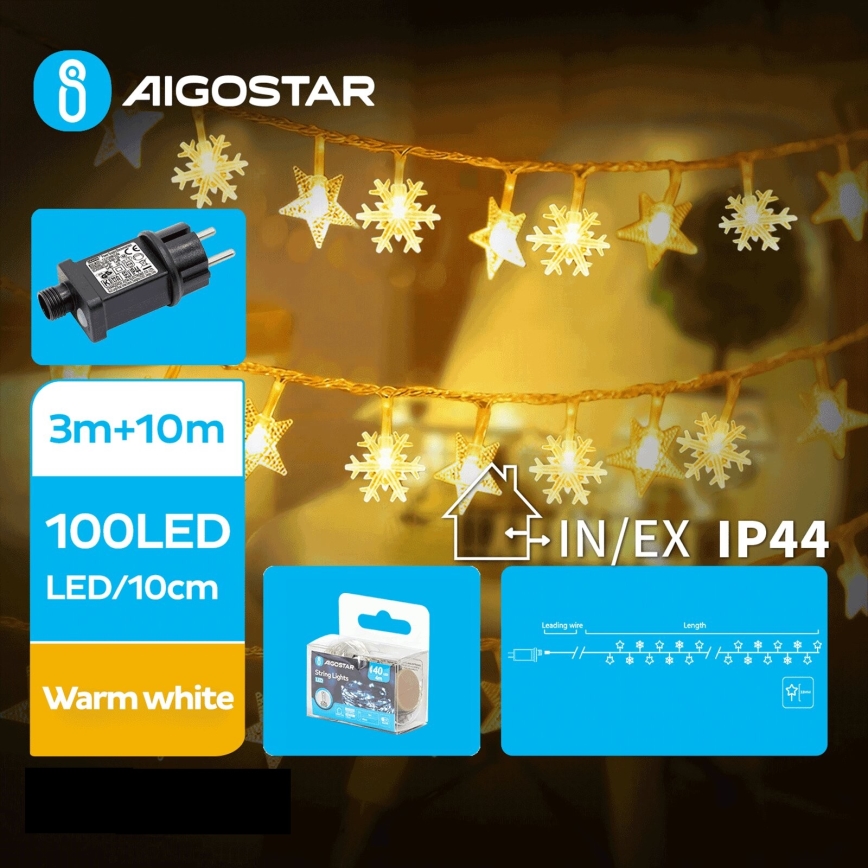 Aigostar - Udendørs LED julelyskæde 100xLED/8 funktioner 13m IP44 varm hvid