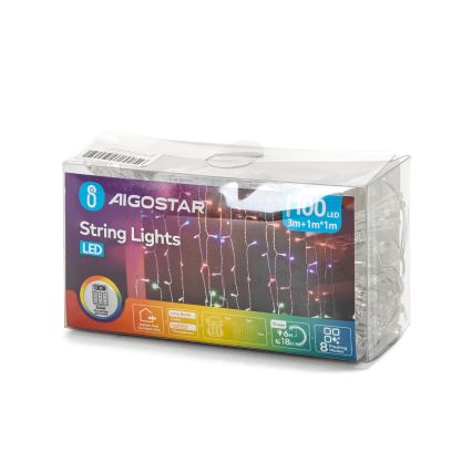 Aigostar - Udendørs LED julelyskæde 100xLED/8 funktioner 3xAA 4x1m IP44 flerfarvet
