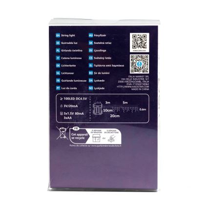 Aigostar - Udendørs LED julelyskæde 100xLED/8 funktioner 3xAA 8x0,6 m IP44 varm hvid