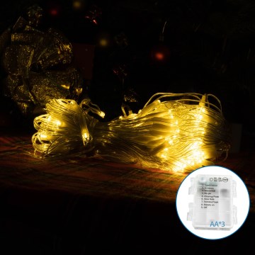 Aigostar-Udendørs LED julelyskæde 100xLED/8 funktioner 3xAA 8x0,6m IP44 varm hvid