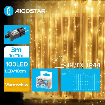 Aigostar - Udendørs LED julelyskæde 100xLED/8 funktioner 4x1m IP44 varm hvid