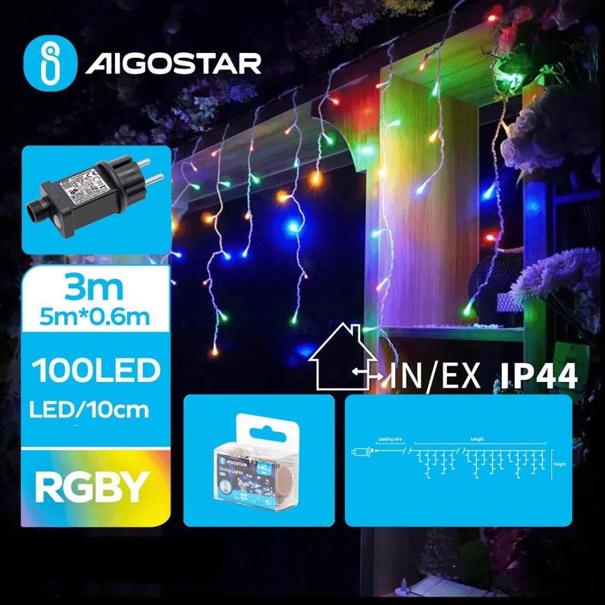 Aigostar - Udendørs LED julelyskæde 100xLED/8 funktioner 8x0,6m IP44 flerfarvet