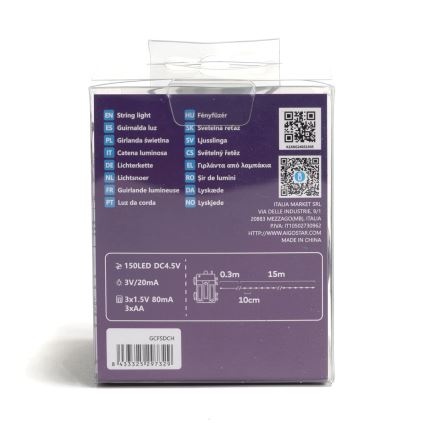 Aigostar - Udendørs LED julelyskæde 150xLED/8 funktioner 3xAA 15,3 m IP44 varm hvid