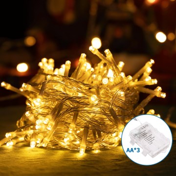 Aigostar -Udendørs LED julelyskæde 150xLED/8 funktioner 3xAA 15,3m IP44 varm hvid