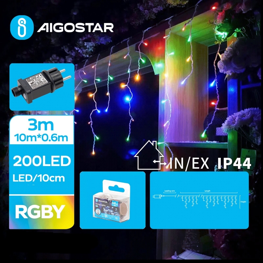 Aigostar - Udendørs LED julelyskæde 200xLED/8 funktioner 13x0,6m IP44 flerfarvet