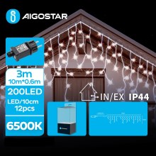 Aigostar - Udendørs LED julelyskæde 200xLED/8 funktioner 13x0,6m IP44 kold hvid