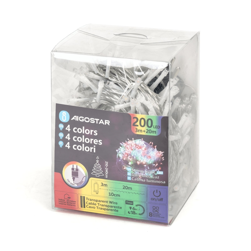 Aigostar - Udendørs LED julelyskæde 200xLED/8 funktioner 23m IP44 flerfarvet