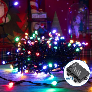 Aigostar -Udendørs LED julelyskæde 200xLED/8 funktioner 3xAA 10,3m IP44 flerfarvet